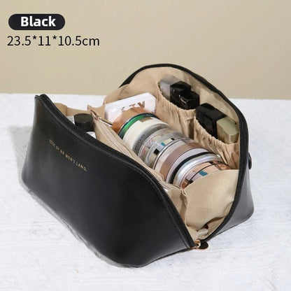 Large Capacity PU Leather Cosmetic Travel Organizer Bag - Portable