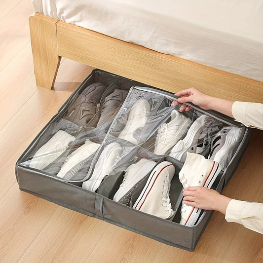 12 Compartment Foldable Transparent Shoe Storage Organizer Box