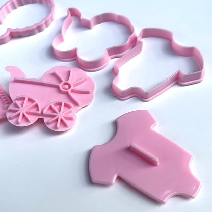 4-Piece Baby Theme Cookie Cutters - 3D Cartoon Plastic Dough Stamps