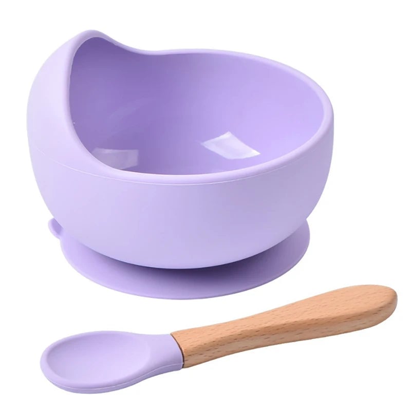 2PC Silicone Baby Feeding Bowl Set with Training Spoon - Non-Slip