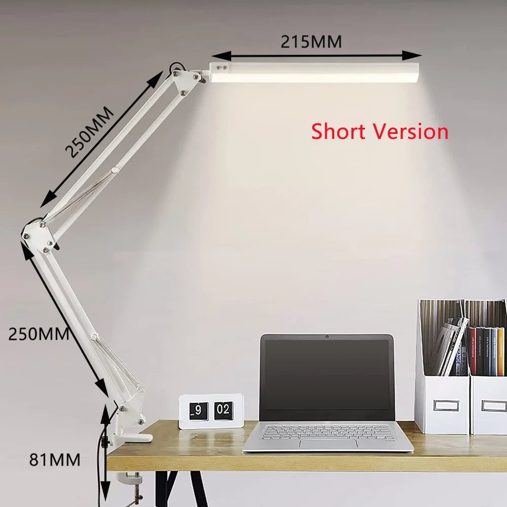 10W LED Clamp Desk Lamp - Swing Arm, 10 Brightness Levels, 3 Modes