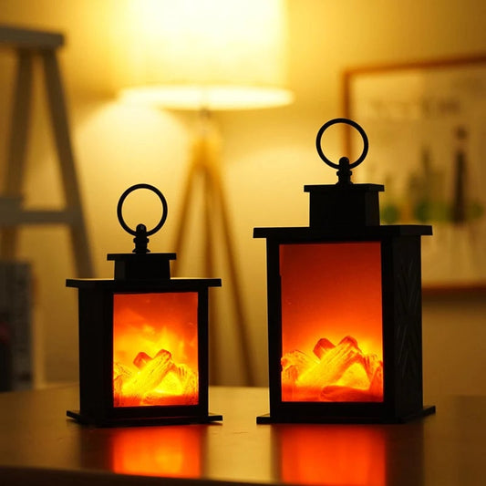 LED Flame Effect Handheld Table Lamp - Portable Fireplace Decor