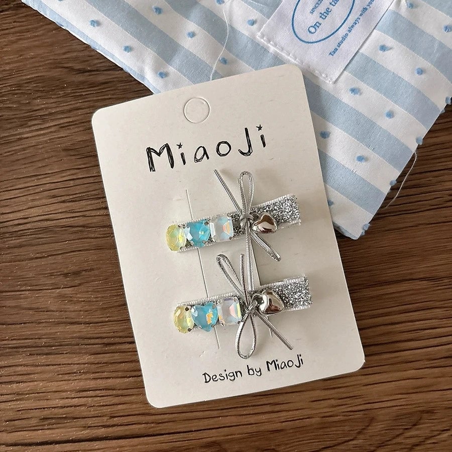 Silver PU Leather Hair Clips - Korean Style Snap Clips for Girls