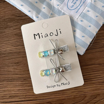 Silver PU Leather Hair Clips - Korean Style Snap Clips for Girls