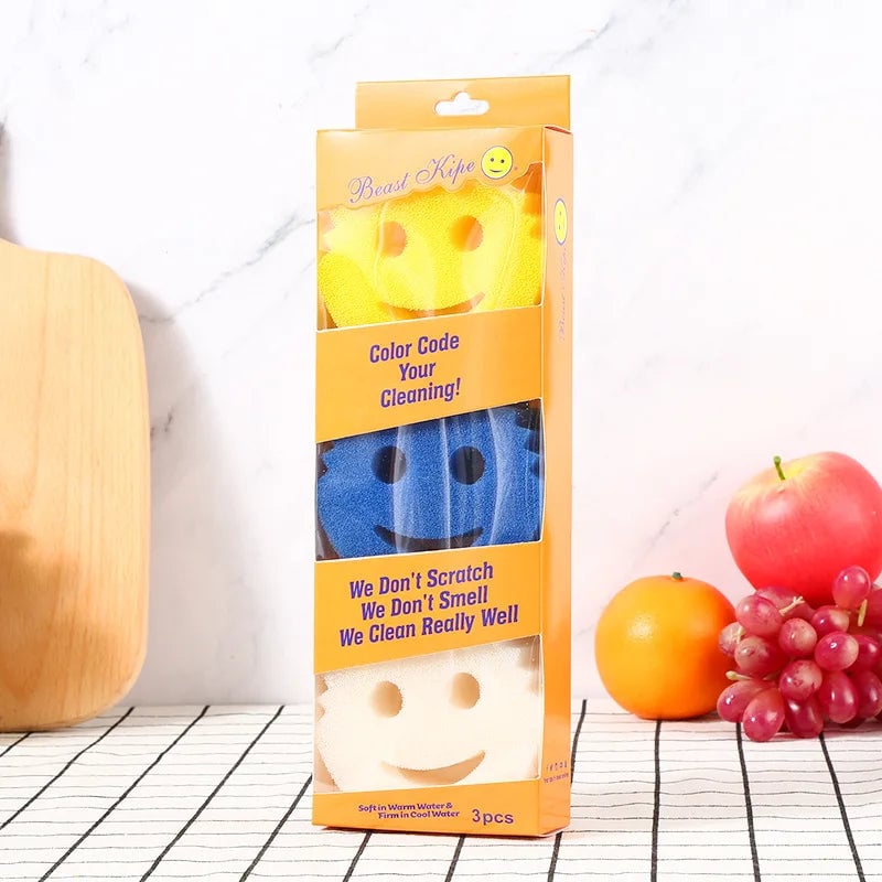 3-Piece Multi-Functional Kitchen Magic Sponge Brushes - Non-Scratch