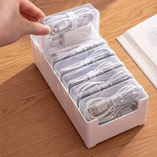 7-Compartment Cable Storage Box - Desktop Organizer for Office