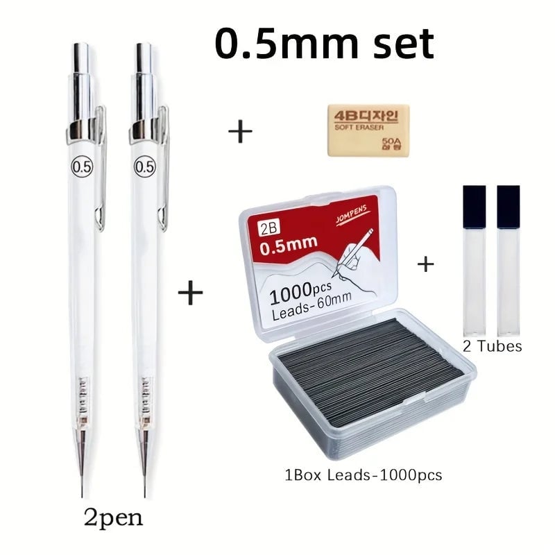 Transparent Mechanical Pencils Set 0.5 0.7 0.9mm 2B Lead Art Drawing