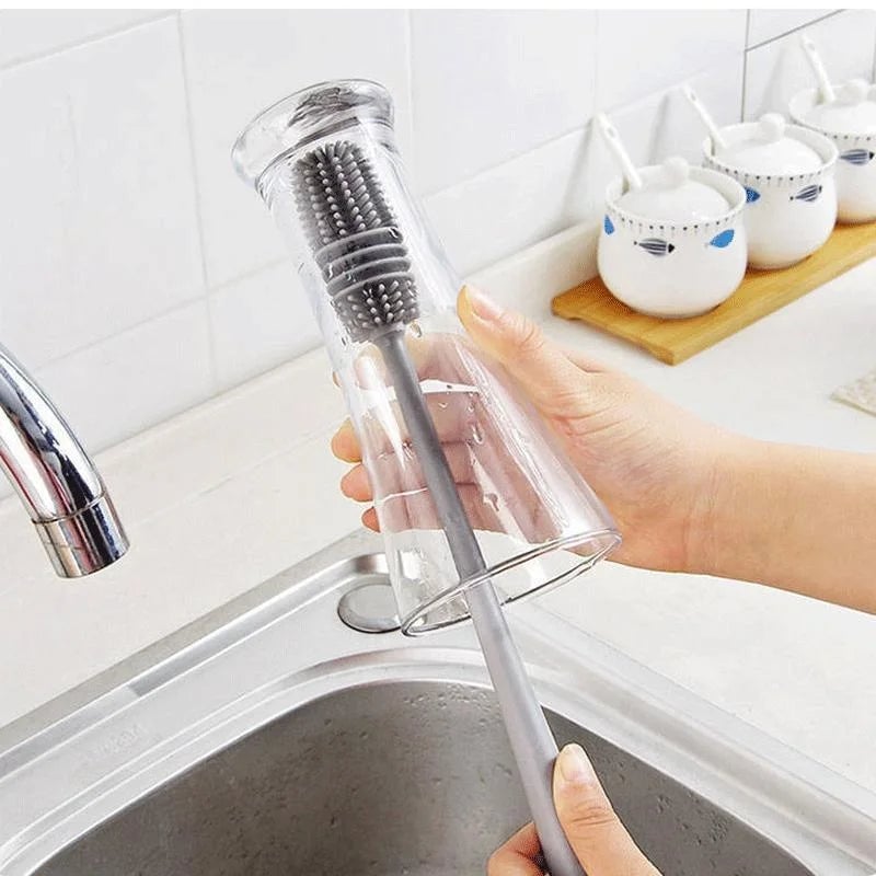 Long Handle Silicone Bottle Brush - Glass Cup Scrubber Kitchen Tool