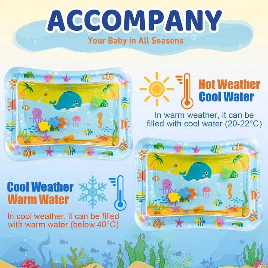 PVC Baby Water Play Mat - Inflatable Tummy Time Activity Cushion