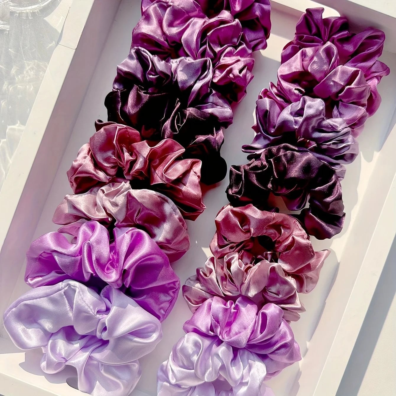12pc Mixed Color Satin Hair Rings Elastic Ponytail Holders Women