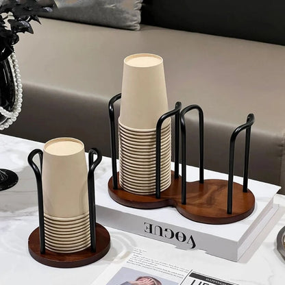 Wood Disposable Cup Dispenser Rack with Extended Stick - Storage Stand