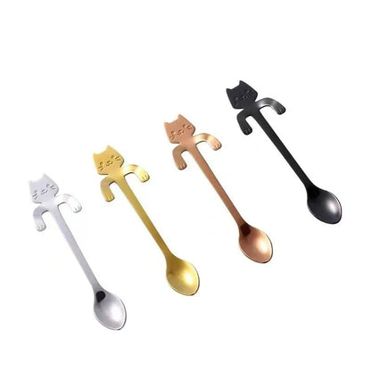4pc Stainless Steel Mini Cat Kitten Coffee Tea Dessert Spoons Set