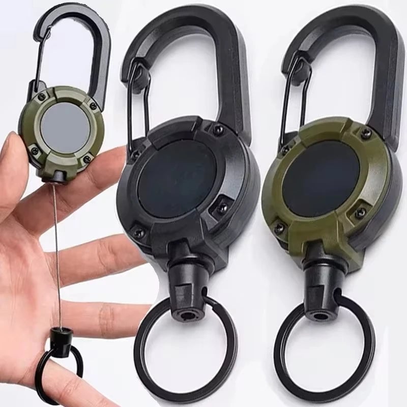 Heavy Duty Retractable Steel Wire Carabiner Key Reel - Spring Pull