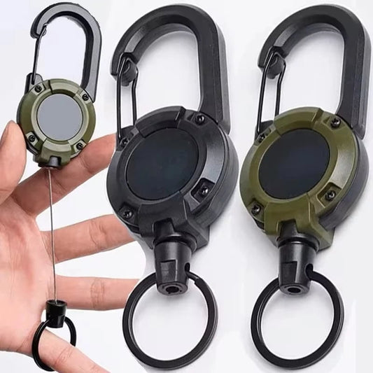 Heavy Duty Retractable Steel Wire Carabiner Key Reel - Spring Pull