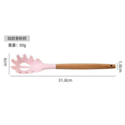 Wooden Handle Silicone Pasta Claw Non-Stick Spaghetti Strainer Tool