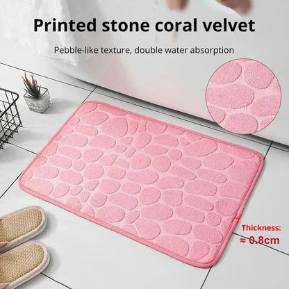 Embossed Fiber Anti-Slip Pebble Bath Mat - Non-Skid Bathroom Rug