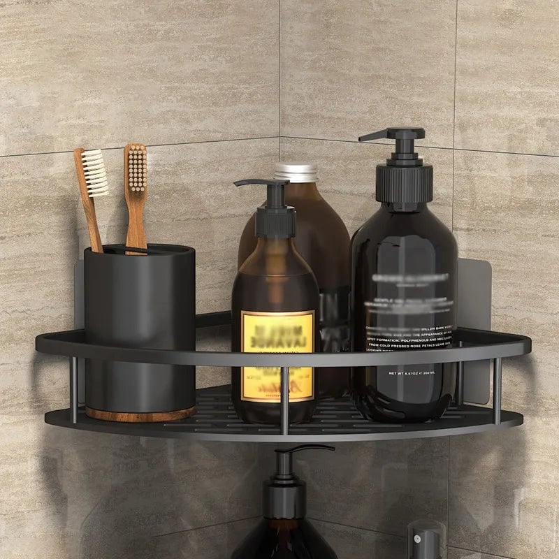 No Drill Corner Bathroom Storage Rack Wall Mount Shower Organizer