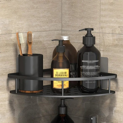 No Drill Corner Bathroom Storage Rack Wall Mount Shower Organizer