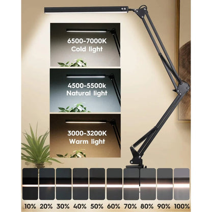 10W LED Clamp Desk Lamp - Swing Arm, 10 Brightness Levels, 3 Modes