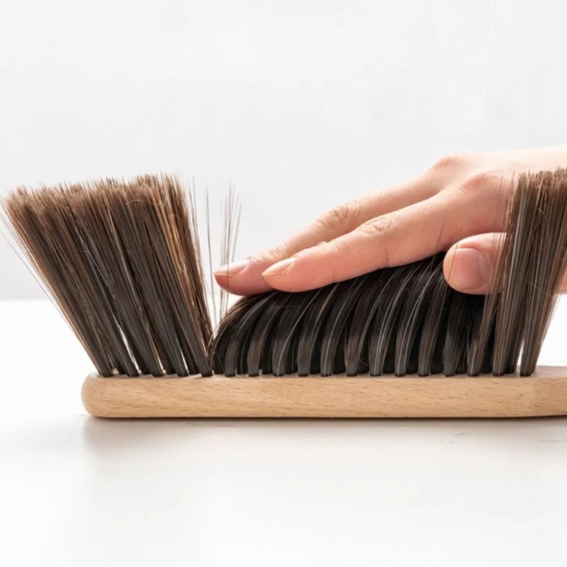 Natural Wood Bristle Anti-Static Coffee Cleaning Brush Desktop Broom