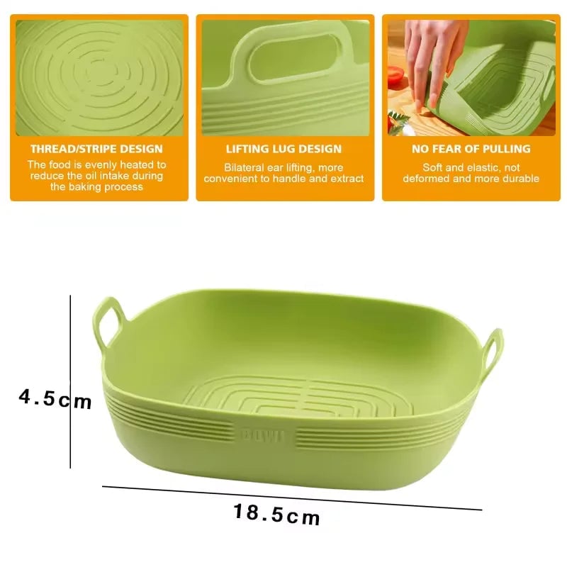 Silicone Air Fryer Liners Round Square Reusable Non-Stick Pot Bowl
