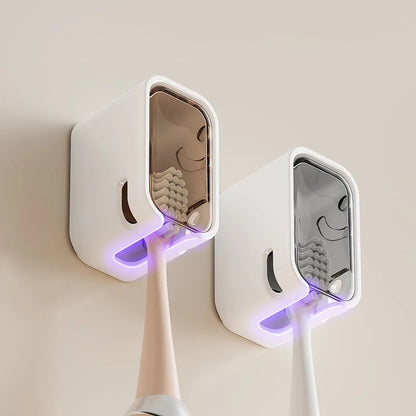 2PCS Wall Mounted Flip-Top Toothbrush Holder Dustproof Storage Rack