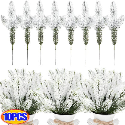Artificial Snow Pine Branch Set - 5/10pcs Fake Pine Needles Garland