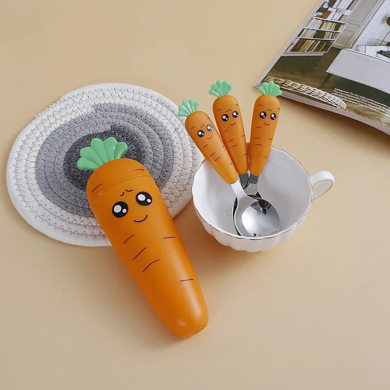 Stainless Steel Cartoon Spoon Fork Set Kids Baby Feeding Utensils