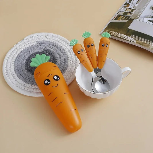 Stainless Steel Cartoon Spoon Fork Set Kids Baby Feeding Utensils