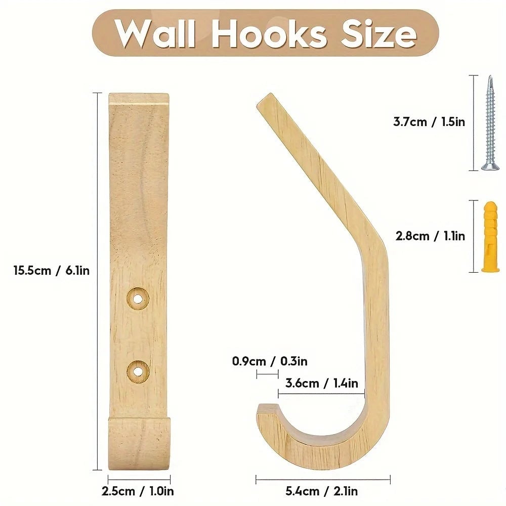 Natural Oak Wall Hooks - Heavy Duty Wooden Coat Hook Organizer