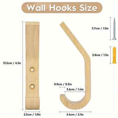 Natural Oak Wall Hooks - Heavy Duty Wooden Coat Hook Organizer