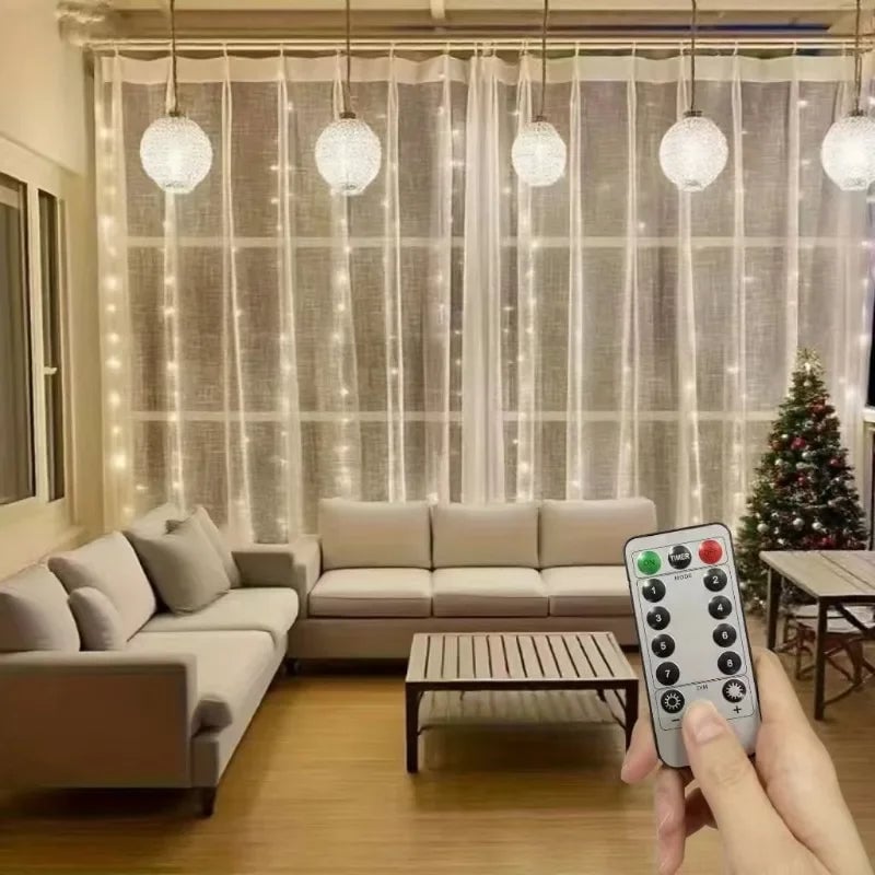 3x3M USB LED Curtain Lights 8 Modes Remote Control Christmas Wedding