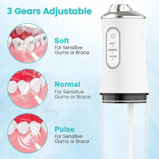 USB Rechargeable Water Flosser 220ml 3 Modes 4 Tips Portable Dental