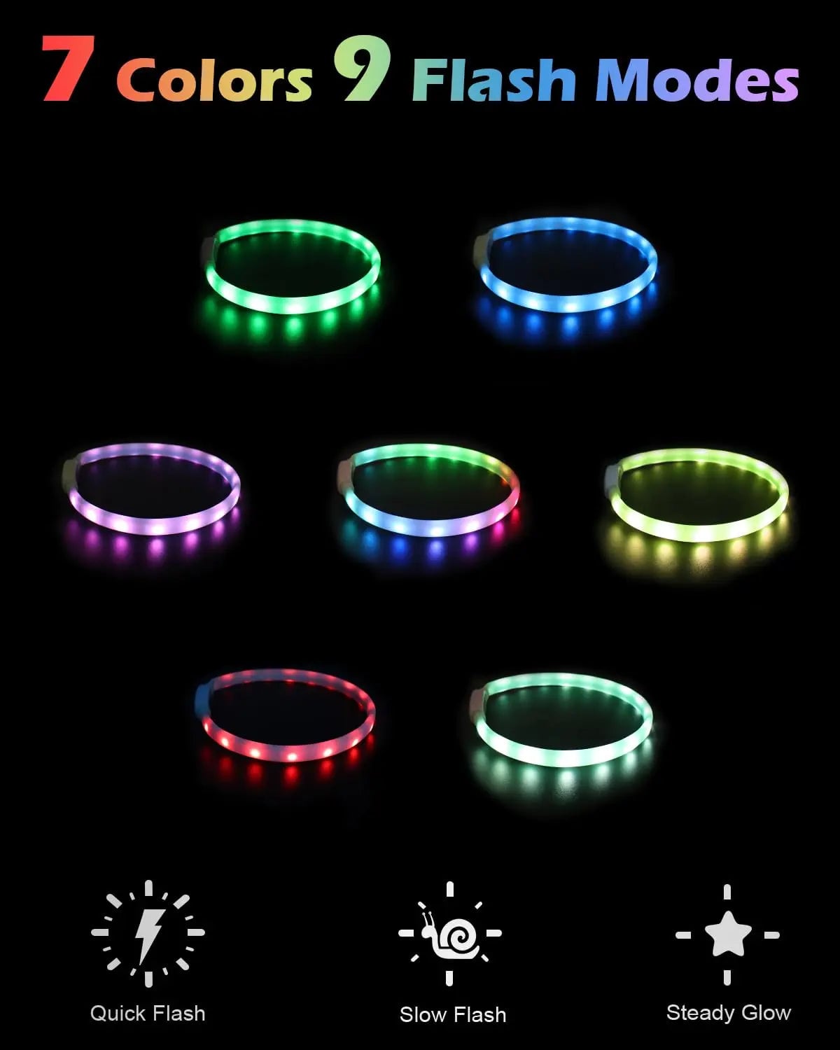 USB Rechargeable LED Dog Collar 9 Flashing Modes Soft Silicone