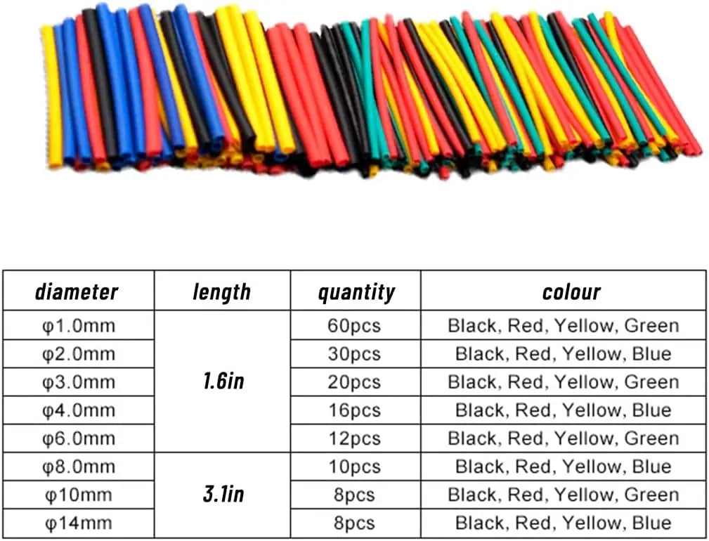 164/328PCS 2:1 Heat Shrink Tubing Kit 5 Colors 8 Sizes Wire Cable