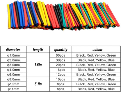 164/328PCS 2:1 Heat Shrink Tubing Kit 5 Colors 8 Sizes Wire Cable