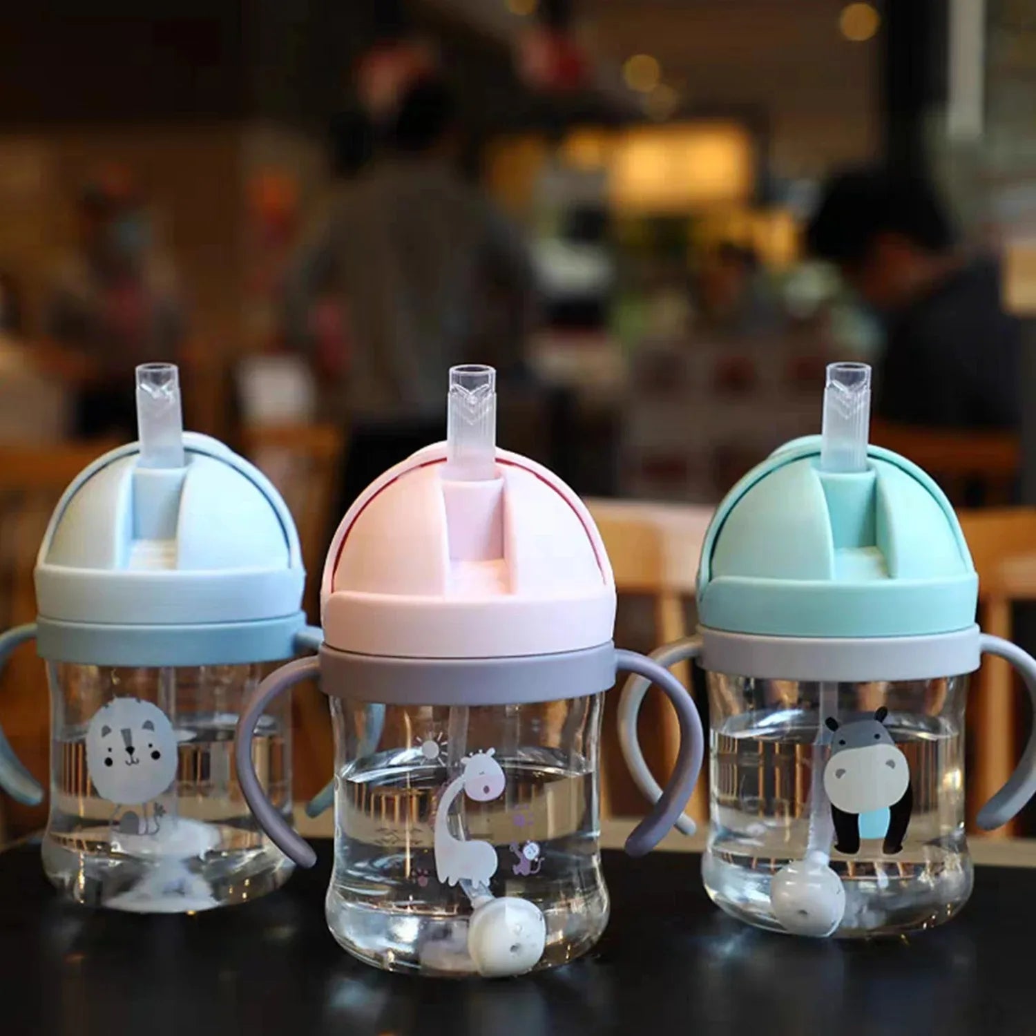250ml Straw Cup Training Bottle - Spill-Proof Animal Print Design