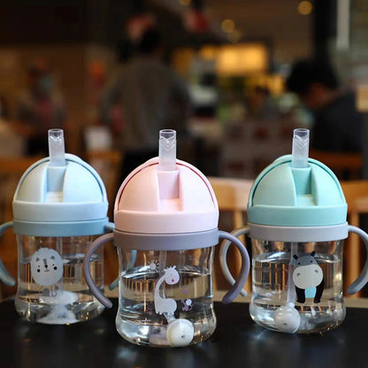 250ml Straw Cup Training Bottle - Spill-Proof Animal Print Design