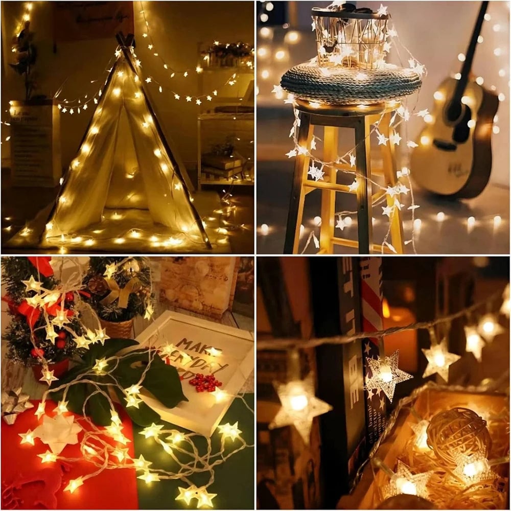 LED Star String Lights 20ft USB Battery Warm White Fairy Lights