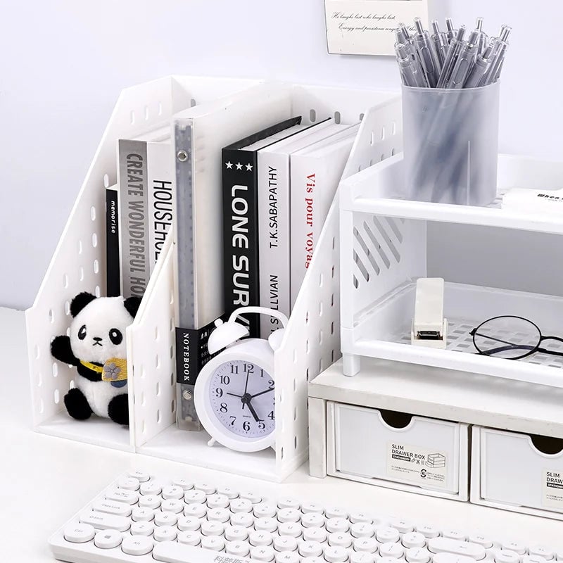 Vertical File Storage Rack Desktop Book Organizer Filing Frame