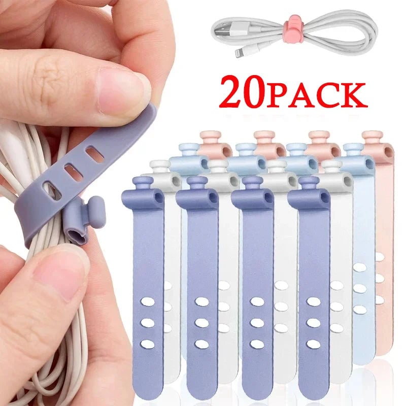 20PCS Silicone Cable Ties Reusable Wire Organizer Cord Holder Straps