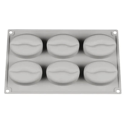 6-Cavity 3D Coffee Bean Silicone Mold for Ice Cubes & Fondant