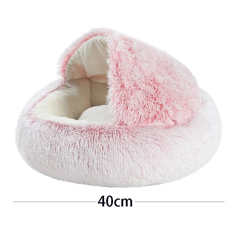 Round Plush Pet Cave Bed - Warm Sleeping Nest for Cats & Dogs