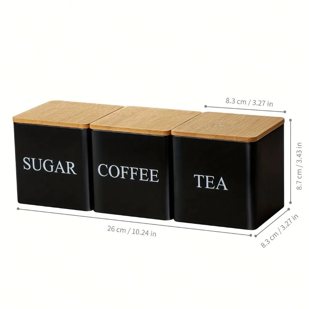 500ml Metal Kitchen Storage Jars Set - 3Pcs Black White Containers