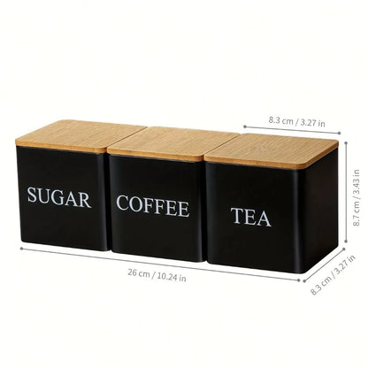 500ml Metal Kitchen Storage Jars Set - 3Pcs Black White Containers