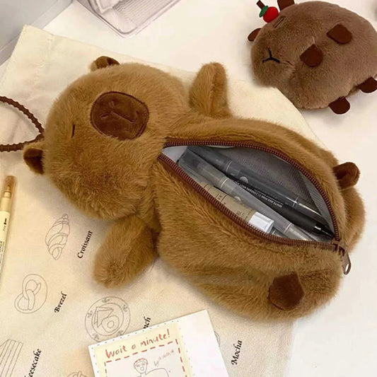 Large Capacity Plush Capybara Pencil Case Multifunctional Storage