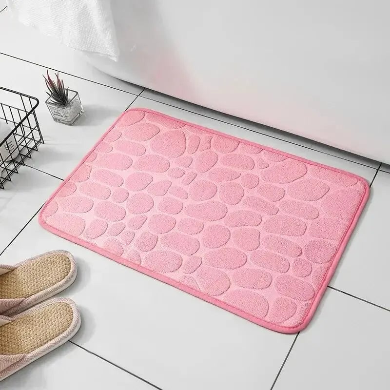 Embossed Fiber Anti-Slip Pebble Bath Mat - Non-Skid Bathroom Rug