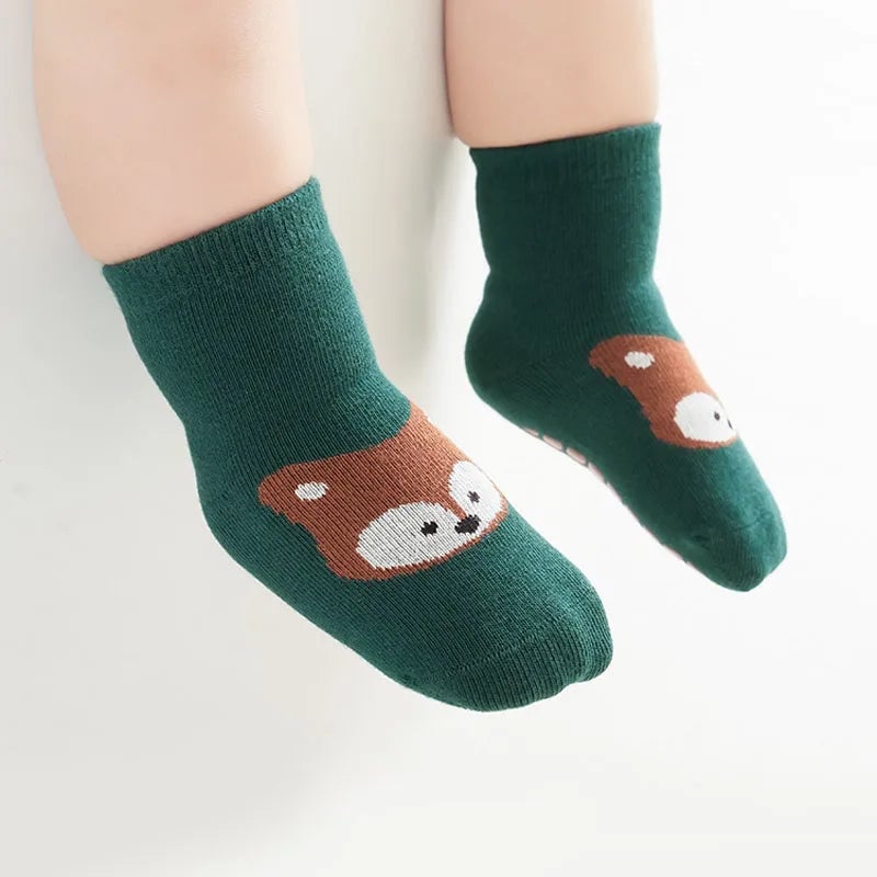 Kids Non-Slip Socks 6-Pack Fox Bear Pattern Toddler Floor Socks