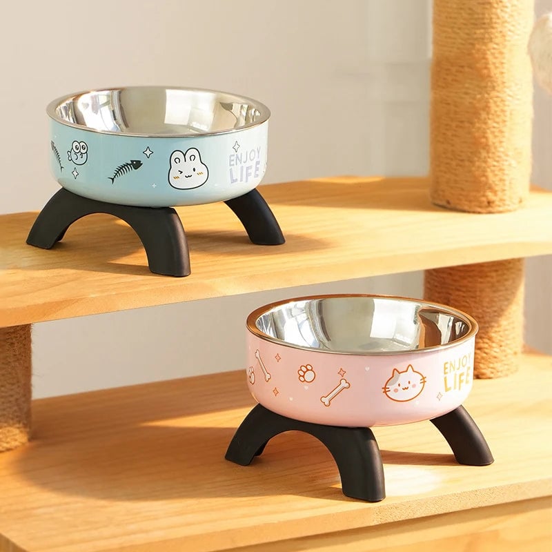 Raised Stainless Steel Pet Bowl - Elevated Dog Cat Feeder Stand