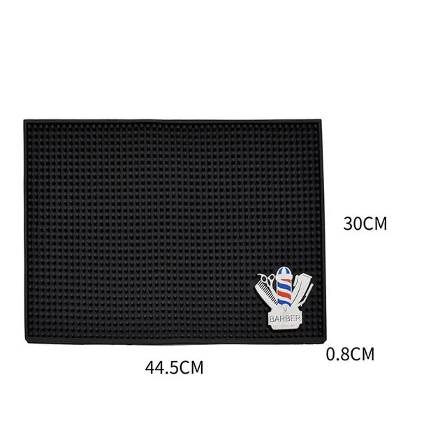 Non-Slip Black Barber Station Mat with Clippers Scissors Storage
